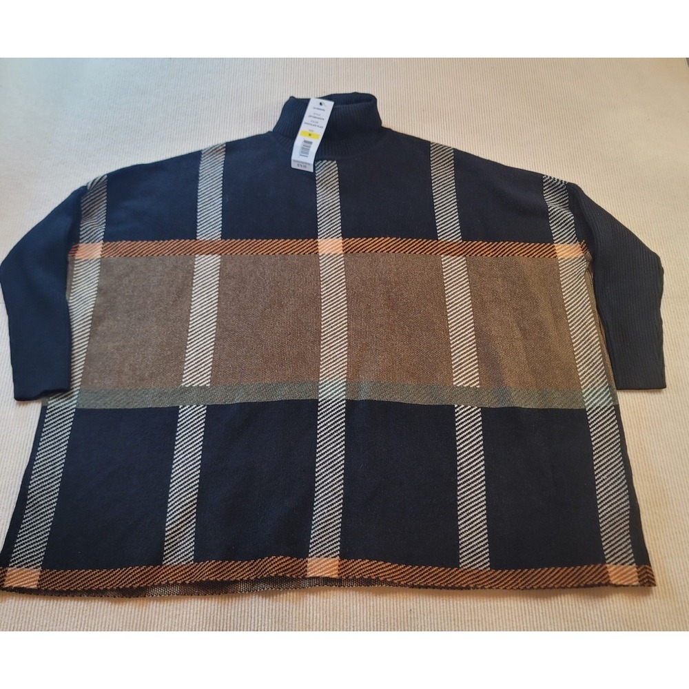 New Joseph A Colorblock Turtleneck Sweater Medium Chocolate Plaid U